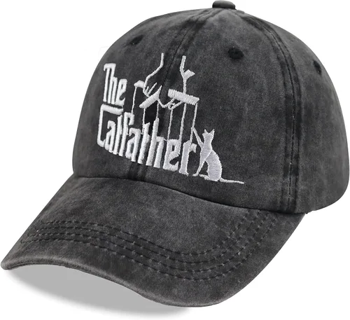 Miniatura 2 de Sombreros de padre de gato para hombres, regalos para papá, gorra de béisbol bordada de algodón lavado ajustable