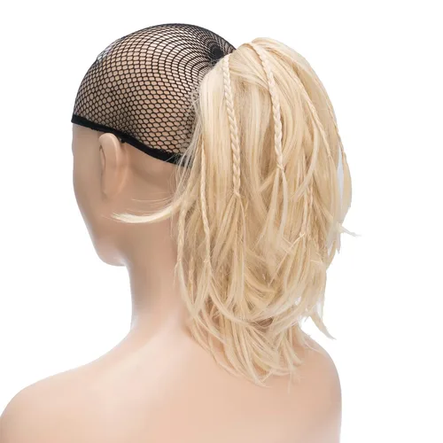 Miniatura 13 de IMISSU Extensiones de cabello hechas a mano con clip de cola de caballo trenzada, extensiones de cabello de cola de caballo (cobre ceniza)