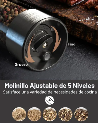 Miniatura 4 de TOMEEM Juego de molinillo eléctrico de sal y pimienta de mayor capacidad mejorado recargable con luces LED, molinillo automático de sal y pimienta