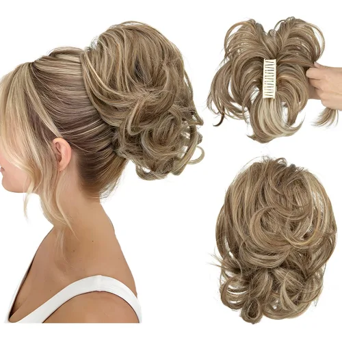Miniatura 34 de CJL HAIR - Extensiones de cabello con pinza de garra para cola de caballo corta, trenza desordenada, sintéticas, maleables, para mujeres, cabello