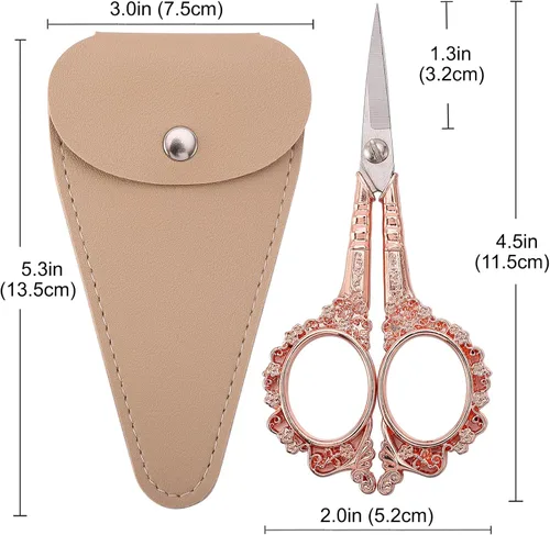 Miniatura 6 de Tijeras de costura, tijeras de bordado, tijeras de ganchillo de oro rosa de 4.5 pulgadas con funda para manualidades, punto de cruz, costura, obras