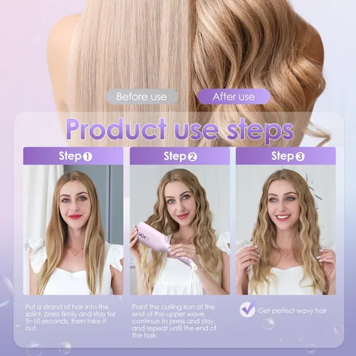 Miniatura 2 de NOVUS Rizador de Cabello Rizador de Ondas - Varita Rizador de 1.25 Pulgadas Anti-Quemaduras, Rizador de Cabello Iónico de Ondas Profundas con 2