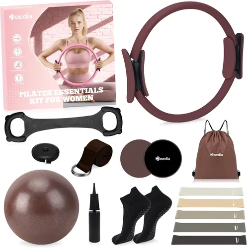 Miniatura 12 de Hoedia Kit de Pilates de 17 Piezas para Mujeres, Equipo de Pilates Anillo y Pelota Set con Bandas de Resistencia, Correa de Yoga, Deslizadores
