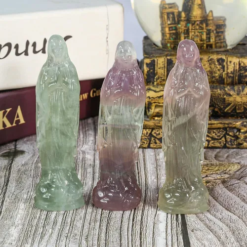 Miniatura 4 de mookaitedecor Estatua de la Virgen María bendita de cristal de fluorita, piedra decorativa para decoración religiosa y del hogar, 3.465-3.622 in