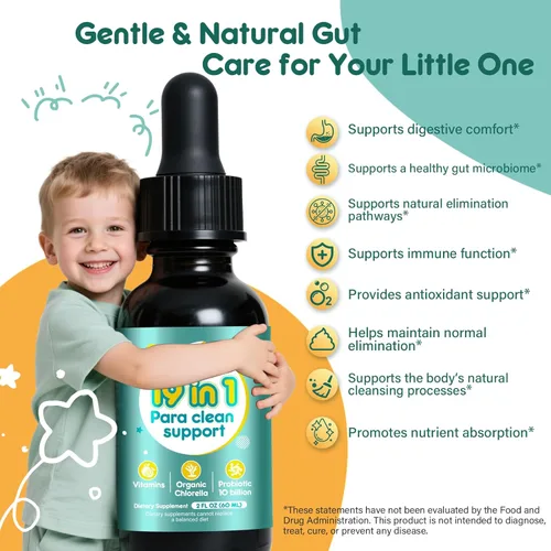 Miniatura 2 de Gotas de Limpieza Intestinal Herbal 19 en 1 - Ajenjo, Nogal Negro, Chlorella 250mg, Probióticos 10B, Clavo y Orégano - Soporte de Desintoxicación