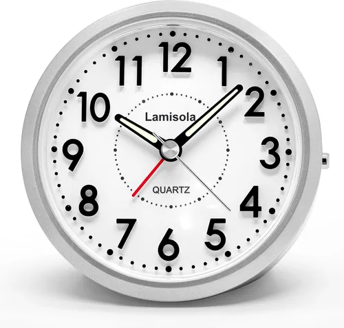 Miniatura 13 de Lamisola Reloj de escritorio pequeño, funciona con pilas, reloj despertador analógico compacto para dormitorio, oficina en casa, baño, cocina