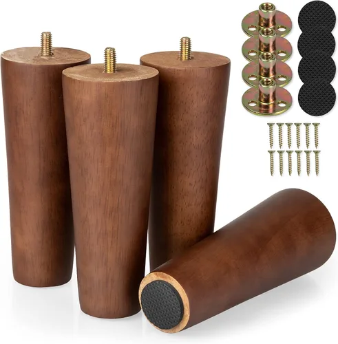 Miniatura 8 de Ilyapa Pies de madera para muebles, juego de 4 muebles cónicos de repuesto de madera negra de 6 pulgadas, patas de mesa auxiliar para sofás, sillas