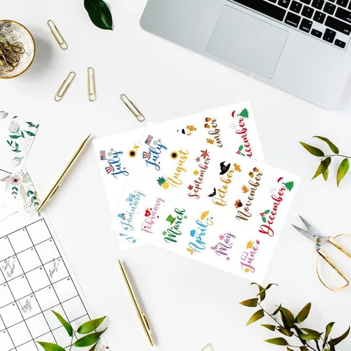 Miniatura 6 de Epakh 12 hojas de calcomanías para planificador mensual, calcomanías de diario con pinzas para codo, calcomanías creativas para calendarios