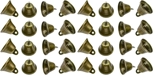 Maydahui 20 cascabeles de bronce vintage color latón mini (1.7 x 1.5 pulgadas) para puertas de boda, collar de perro, joyería, costura, decoración