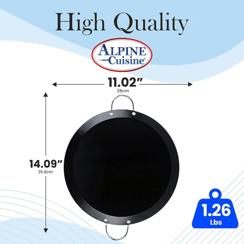 Miniatura 3 de Alpine Cuisine Plancha redonda antiadherente de 11 pulgadas, parrilla de acero al carbono negro con doble asa, duradera, resistente para cocinar