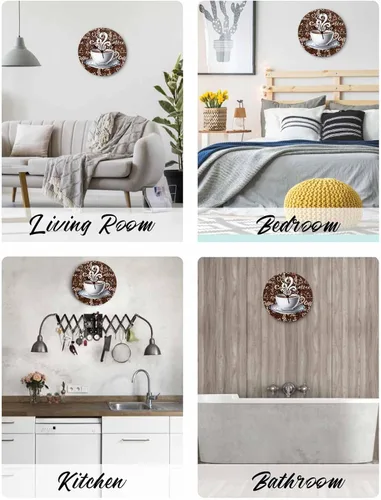 Miniatura 5 de Wall Clock Coffee Cup Clocks PVC Silent Non-Ticking Battery Operated Decorative Retro Brown Cafe Round Clock for Home Living Room Kitchen Bedroom