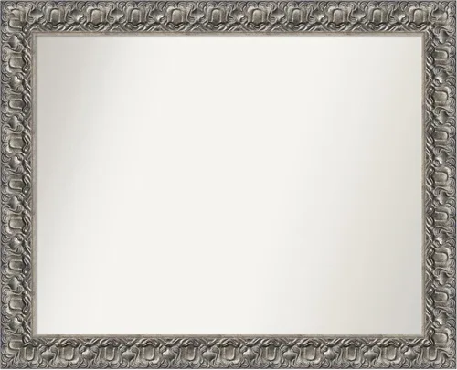 Miniatura 228 de Amanti Art Espejo de baño plateado para sobre fregadero, 26 x 26 pulgadas, espejo cuadrado de níquel pulido, marco de madera tradicional mediano, se