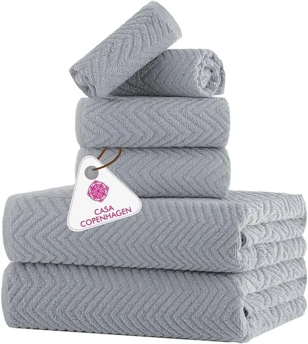 Miniatura 12 de CASA COPENHAGEN Solitaire 6Pcs 100% Egyptian Cotton Large Designer Towels Gift Set- Dusty Blue, 600GSM, 2Bath 2Hand 2Washcloths, Bath Towels for