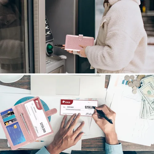 Miniatura 6 de ACdream Funda para chequera, cartera de cuero con bloqueo RFID