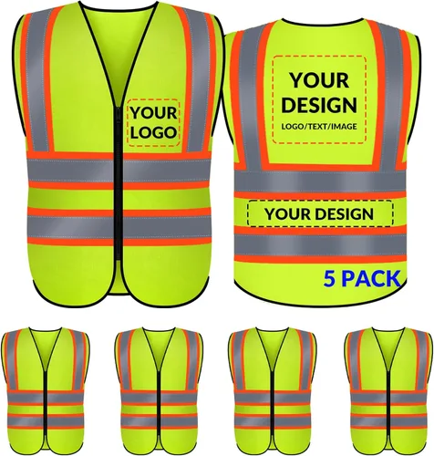 Miniatura 19 de BeautyWill Chaleco de seguridad con logotipo personalizado, Hi Vis Clase 2, chaleco reflectante de construcción unisex con 5 bolsillos