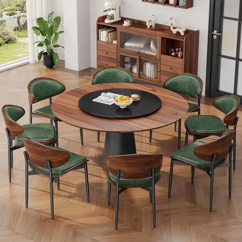 Miniatura 27 de REONEY - Juego de 4 sillas de comedor, modernas de mediados de siglo, tapizadas en piel sintética PU con respaldo de madera curvada de nogal y patas