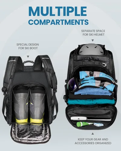 Miniatura 3 de OutdoorMaster Bolsa de bota, impermeable, 65 L, para esquí, snowboard, con cojín de aire, almohadilla de hombro, bolsa de equipo de esquí, mochila