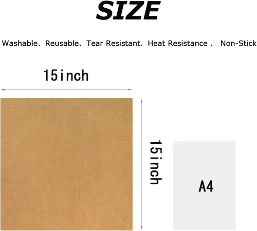 Miniatura 2 de Paquete de 3 hojas de teflón para prensa térmica 15x15 y 3 rollos de cinta de transferencia de calor de 10 mm, hoja de transferencia antiadherente