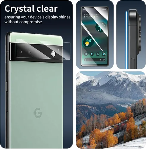 Miniatura 4 de Paquete de 4 protectores de lente de cámara para Google Pixel 6A, protector de pantalla de vidrio templado 9H, claridad HD, antiarañazos, sin