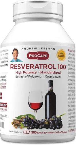 ANDREW LESSMAN Resveratrol-100mg - 360 Cápsulas - Vino Tinto Beneficioso, Antioxidante de Ocurre Naturalmente, Sin Alcohol. Sin aditivos