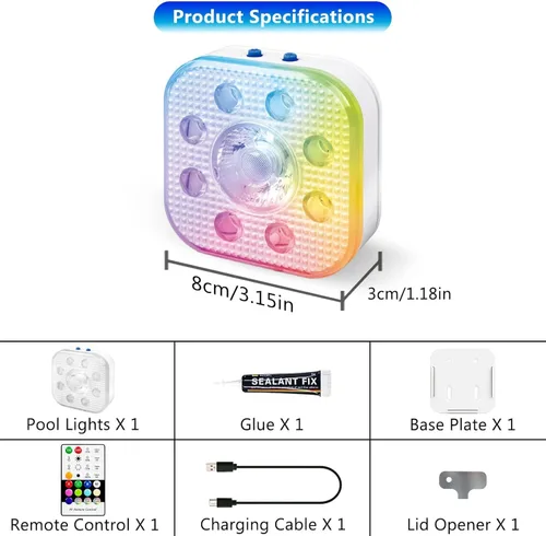 Miniatura 2 de HL Luces de piscina con control remoto, luz LED sumergible con foco, luz flotante recargable RGB, lámpara subacuática impermeable para piscina sobre