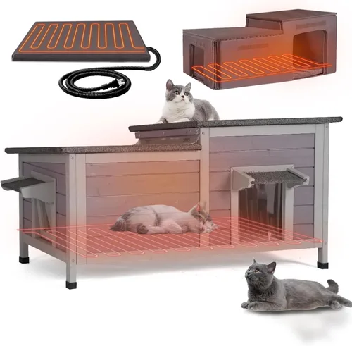 Miniatura 14 de GUTINNEEN Casa Calefaccionada para Gatos de Exterior, Casa Aislada para Gatos de Exteriores Resistente a la Intemperie, Refugio para Gatos Ferales