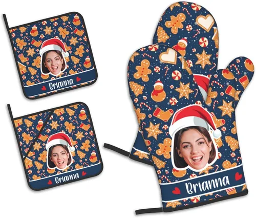 Miniatura 44 de Manoplas de horno personalizadas para Navidad, juego de guantes de horno personalizados y soportes para ollas con foto, divertidos regalos