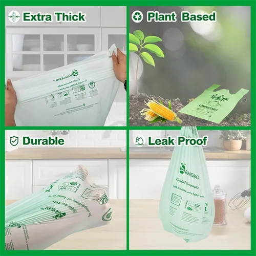 Miniatura 3 de Bolsas de compras compostables certificadas por OrangeBio (tamaño grande), 500 unidades, 12 x 6 x 20 pulgadas (extragruesas), capacidad para 20