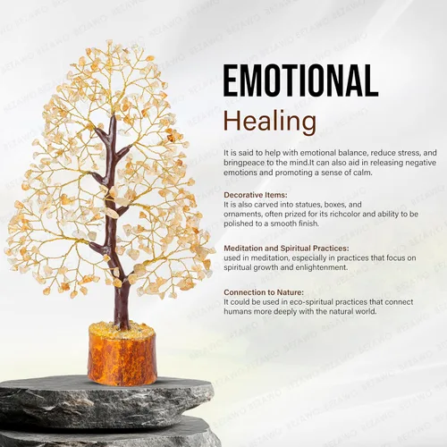 Miniatura 6 de Crocon - Árbol del dinero con piedras preciosas de citrina, figura del feng shui; bonsái balance de chakras, buena suerte, reiki, curación, Citrino
