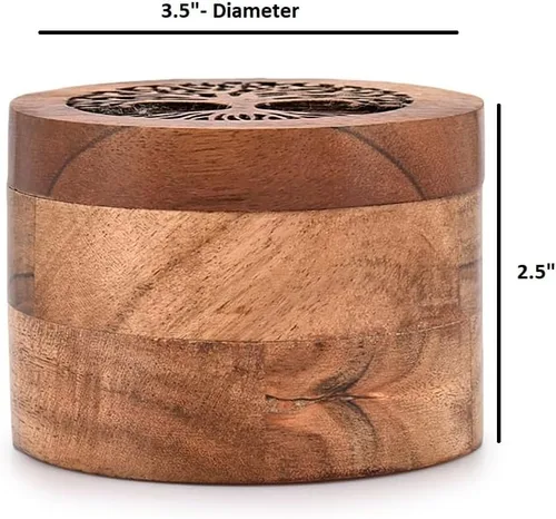 Miniatura 4 de EDHAS Caja de madera de acacia para especias con tapa para cocina, encimera, caja de almacenamiento redonda para especias (3.5 x 3.5 x 2.5 pulgadas)