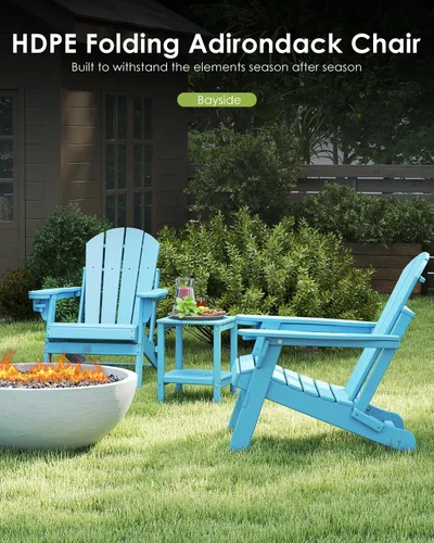 Miniatura 4 de GREENVINES Silla Plegable Adirondack Plástico HDPE Sillas para Fogata Todo Tiempo Portavasos Ártico para Terraza Patio Trasero Patio
