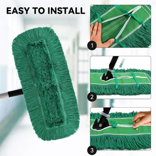 Miniatura 4 de Cabezal de trapeador de polvo de 24 pulgadas: repuesto de cabeza de trapeador comercial lavable mediano y repuesto de limpieza verde