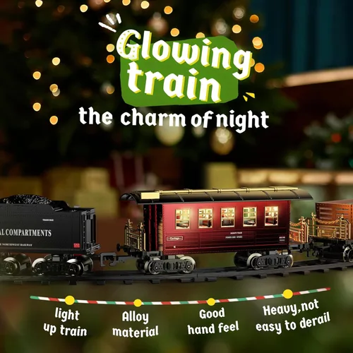 Miniatura 7 de Set de trenes Hot Bee - Juguetes de trenes de aleación para niños con vagón brillante y silencioso, tren de juguete con humo, luces y sonido, tren