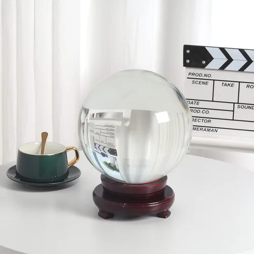 Miniatura 3 de LONGWIN 7.874 in (8 pulgadas) enorme bola de cristal de adivinación clara meditación esfera de vidrio libre soporte de madera decoración del hogar