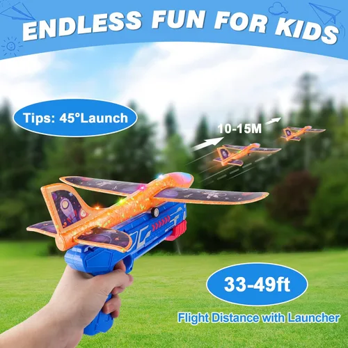 Miniatura 2 de Fuwidvia Paquete de 4 juguetes lanzadores de aviones, juguete de avión de espuma LED con 2 modos de vuelo para niños, juguetes voladores al aire