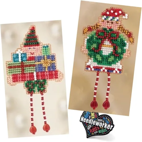 Oli Elf and Holli Elf - Kit de adornos navideños de punto de cruz con cuentas de elfo y holli, colección de vacaciones de invierno de Mill Hill, más