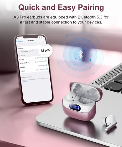 Miniatura 3 de Auriculares inalámbricos, 42H de tiempo de reproducción, auriculares Bluetooth 5.3, auriculares con cancelación de ruido de llamada estéreo HiFi