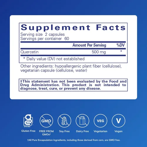 Miniatura 2 de Pure Encapsulations Quercitina - 500 mg - Apoyo inmunológico, salud celular y salud del corazón - Suplemento antioxidante - Sin gluten y sin OGM