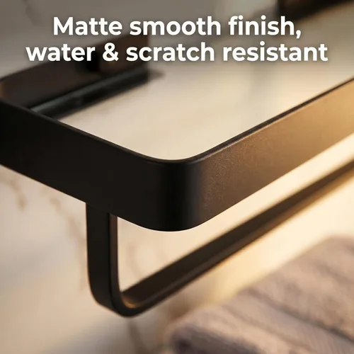 Miniatura 5 de VOLPONE Estante de pared para baño, estantes de vidrio negro, estantes de baño de 15.7in con toallero, estante para toallas, montaje en pared, 2