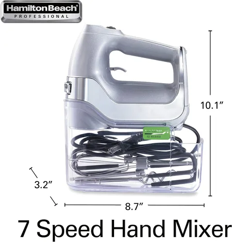 Miniatura 8 de Hamilton Beach Professional 7-velocidades Mezclador de mano eléctrico digital con motor DC de alto rendimiento, arranque lento, estuche de Plateado