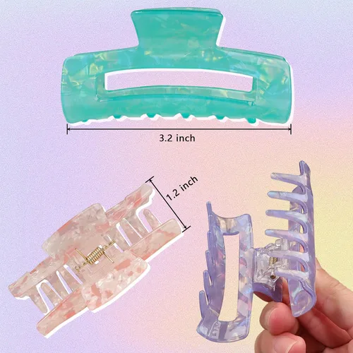 Miniatura 4 de Magicsky 10 pinzas para el cabello para mujer, pinzas grandes acrílicas de mármol ópalo para cabello grueso y delgado, bonitos pasadores de mariposa