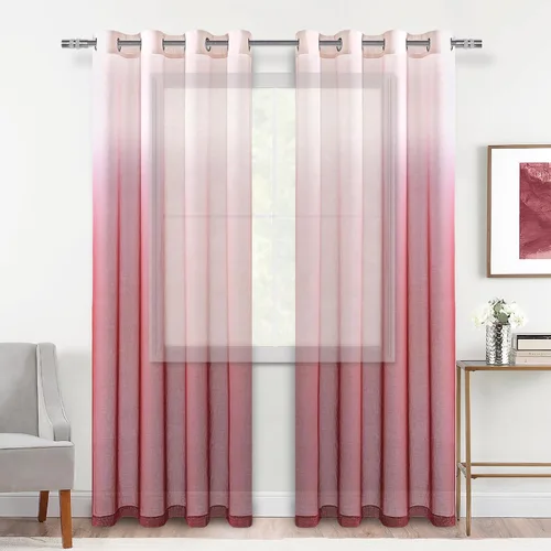 Miniatura 16 de DWCN Cortinas Transparentes Ombré - Cortinas de Lino Sintético con Gradiente Semi Voile con Ojales en la Parte Superior para Dormitorio y Sala