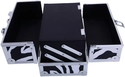 Miniatura 4 de Caja de tren de maquillaje de aluminio ligero, joyero, organizador de cosméticos con espejo (9.06 x 5.91 x 5.91) (largo x ancho x alto) cebra