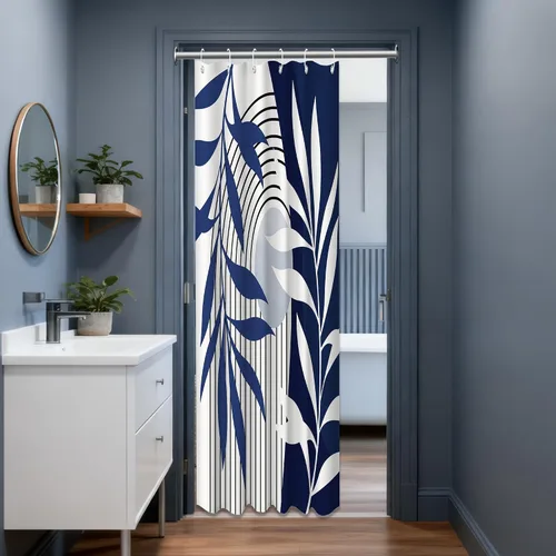 Miniatura 9 de Cortina de ducha bohemia en negro y gris, cortinas de ducha modernas de mediados de siglo negro y gris para baño, juego de tela impermeable