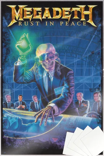 Megadeth - Póster musical (portada del álbum: Rust In Peace) (Tamaño: 24" x 36") (póster laminado y tiras)