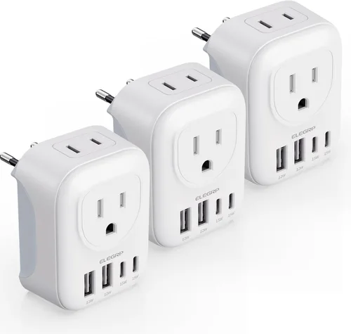 Miniatura 9 de ELEGRP Adaptador de enchufe de viaje europeo, convertidor de adaptador de enchufe de EE. UU. a Europa con dos puertos USB-A y dos puertos USB-C