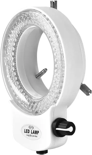 Fydun Luz LED para microscopio, 144 cuentas LED de brillo ajustable lámpara de anillo para microscopio estéreo y cámara, blanco, negro