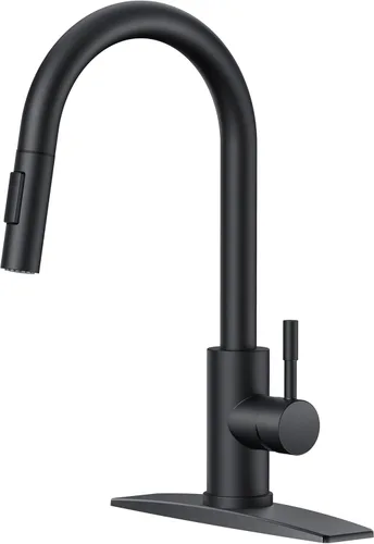 Miniatura 20 de FORIOUS Grifo de cocina con rociador desplegable, níquel cepillado, arco alto, moderno, clásico, grifo de fregadero de acero inoxidable con placa