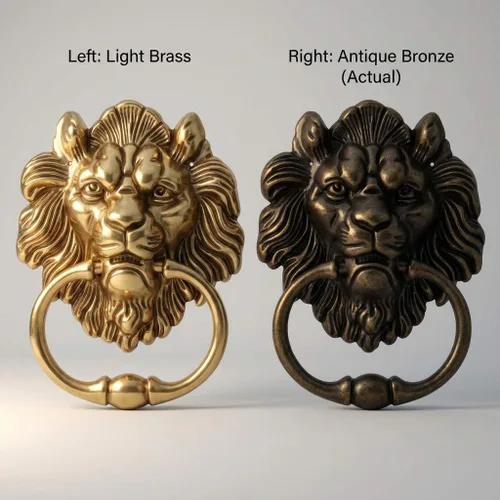 Miniatura 4 de QWORK Aldaba de puerta de bronce con cabeza de león antiguo, diseño clásico vintage