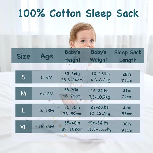 Miniatura 7 de Saco de dormir 100% algodón orgánico para bebé 0.5 TOG saco de dormir sin mangas para bebé de 12 a 18 meses, manta para envolver al bebé, cremallera